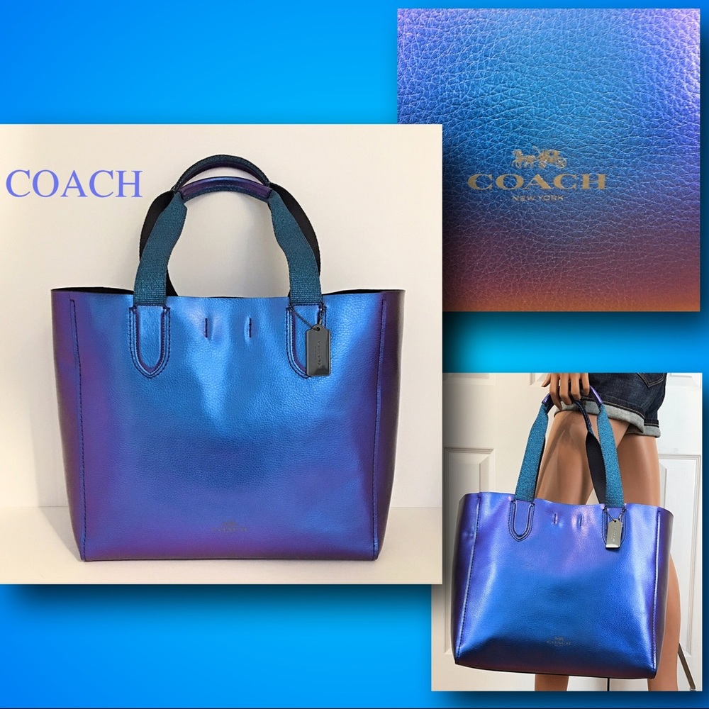 Coach Hologram Iridescent Blue Derby Tote Bag NWT - Picture 2 of 8